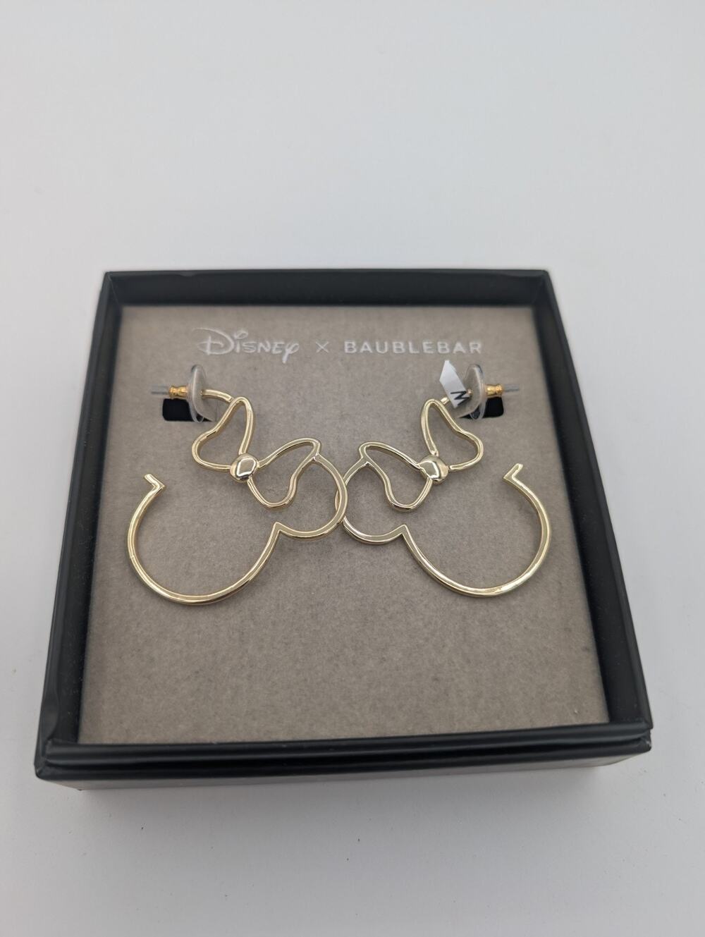NEW Disney Baublebar Minnie Mouse Gold Tone ~1.75" Hoop Earrings Age 15+